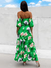 Pleated Floral Off-Shoulder Short Sleeve Midi Dress