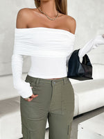 Devine Ruched Off-Shoulder Long Sleeve T-Shirt