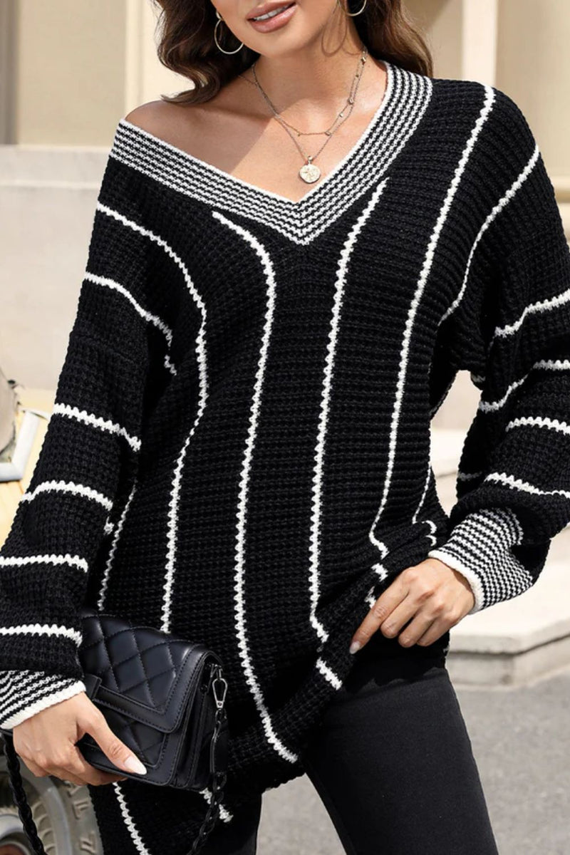 Striped V-Neck Long Sleeve Sweater