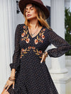 Embroidered V-Neck Long Sleeve Dress