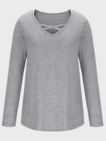 Crisscross V-Neck Long Sleeve T-Shirt