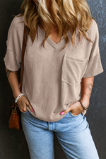 Textured V-Neck Dropped Shoulder T-Shirt