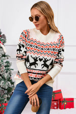 Reindeer Round Neck Long Sleeve Sweater