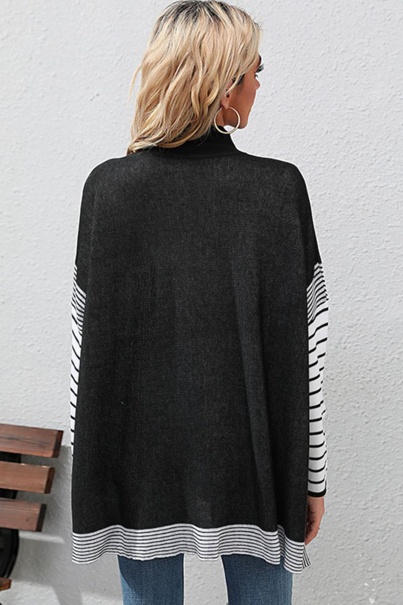 Perfee Striped Dolman Sleeve Mock Neck Knit Pullover