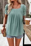 Devine Eyelet Square Neck Puff Sleeve T-Shirt