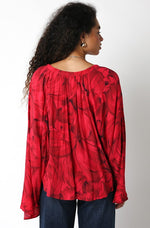 Red Floral Flowy Sleeve Top