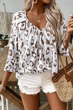 Leopard V-Neck Three-Quarter Sleeve Blouse