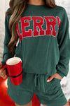 MERRY Round Neck Long Sleeve Top and Shorts Lounge Set