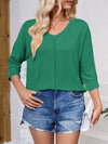 Lovelet Textured Round Neck Three-Quarter Sleeve Blouse