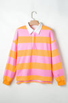 Contrast Striped Collared Neck Long Sleeve Sweatshirt