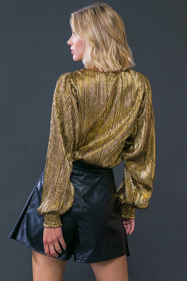 Glamorous Gold Foiled Plisse Bodysuit