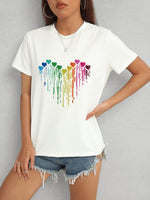 Heart Round Neck Short Sleeve T-Shirt