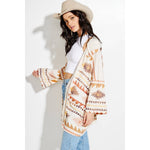 Aztec Print Hooded Kimono Cardigan