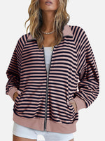 Striped Zip Up Long Sleeve Sweatshirt