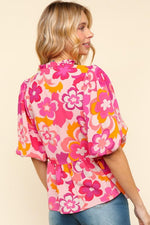 Haptics Full Size Frill Floral Puff Sleeve Blouse