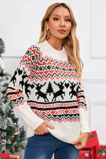 Reindeer Round Neck Long Sleeve Sweater