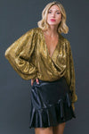 Glamorous Gold Foiled Plisse Bodysuit