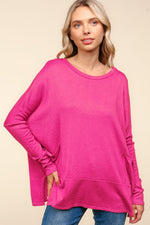 Haptics Dolman Long Sleeve Oversized Knit Top with Pockets