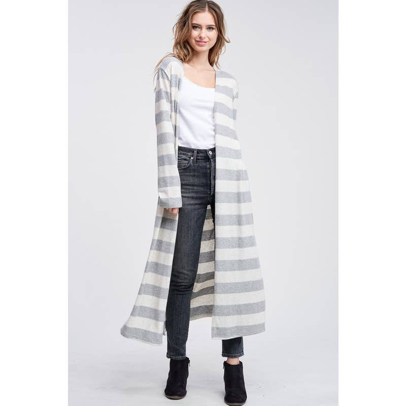 Stripe Brushed Soft Knit Long Cardigan