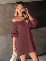 Perfee V-Neck Long Sleeve Sweater Dress