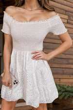 Smocked Off-Shoulder Short Sleeve Mini Dress