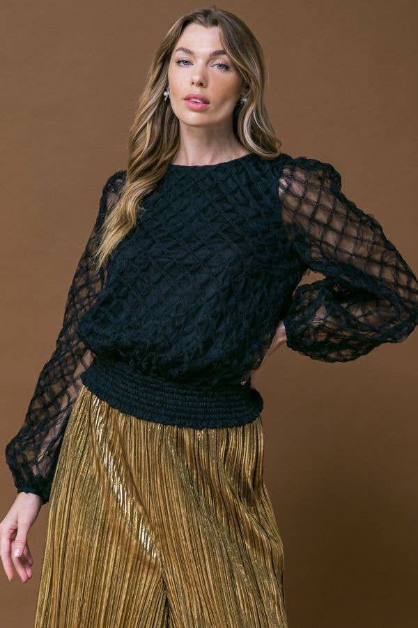 Textured Woven Black Top