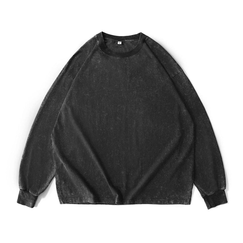 Oversized Round Neck Washed Black Sweatshirt