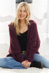 Soft Fuzzy Eggplant Cardigan Sweater With Hood