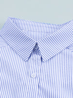 Striped Collared Neck Lantern Sleeve Shirt