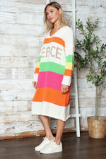 Color Block V-Neck Long Sleeve Sweater Dress