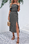 Perfee Slit Off-Shoulder Tie-Waist Midi Dress