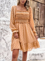 Devine Smocked Polka Dot Long Sleeve Dress