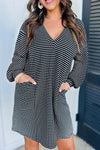 Striped V-Neck Long Sleeve Mini Dress