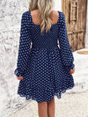 Devine Smocked Polka Dot Long Sleeve Dress