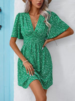 Printed V-Neck Half Sleeve Mini Dress