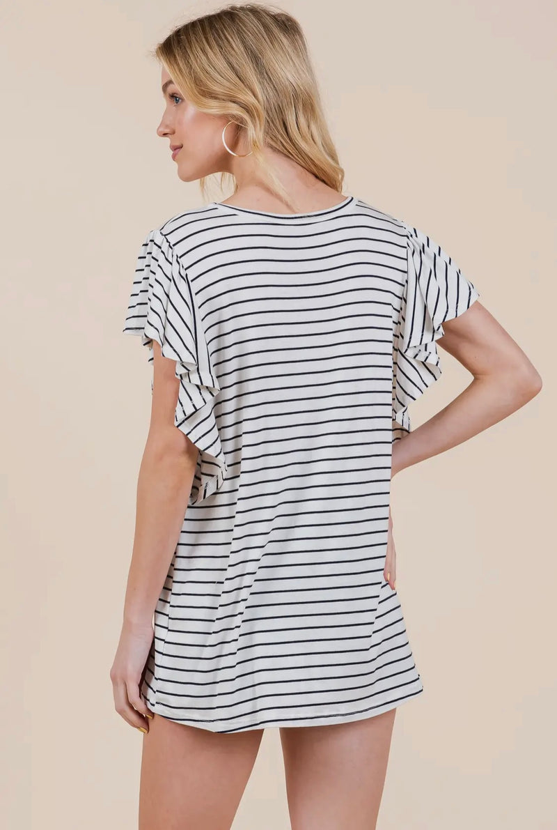 Striped Ruffle Sleeve Top