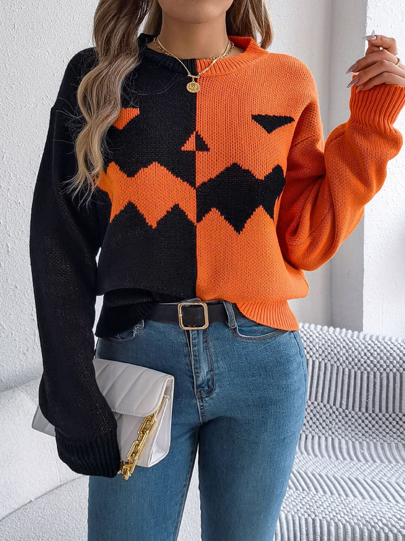 Halloween Round Neck Long Sleeve Sweater