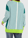 Slit Exposed Seam Striped Long Sleeve Sweatshirt