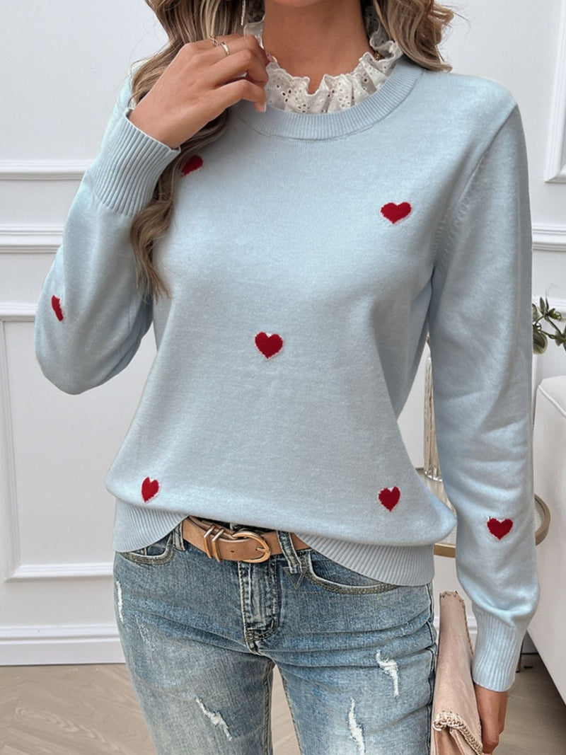 Devine Lace Detail Heart Long Sleeve Sweater