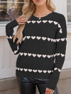 Heart Round Neck Long Sleeve Sweater