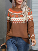 Retro Style Round Neck Long Sleeve Sweater