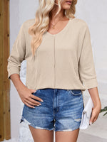 Lovelet Textured Round Neck Three-Quarter Sleeve Blouse