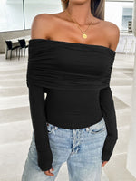 Devine Ruched Off-Shoulder Long Sleeve T-Shirt