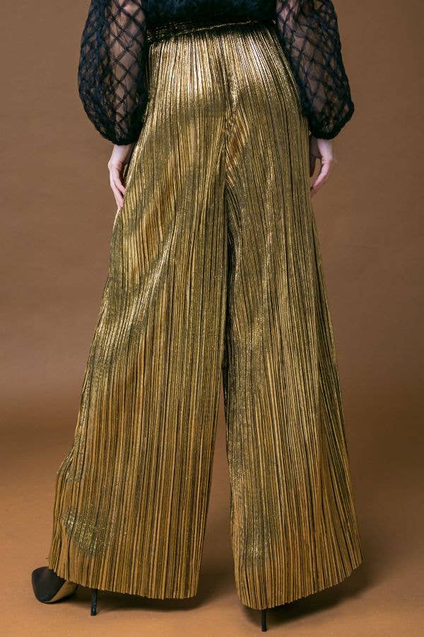 Gold Woven Pleated Pant