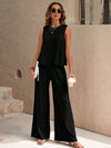 Round Neck Sleeveless Top and Wide Leg Pants Set