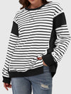 Slit Exposed Seam Striped Long Sleeve Sweatshirt