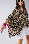 Leopard Print Oversize Shirt With 3/4 Long Sleeves