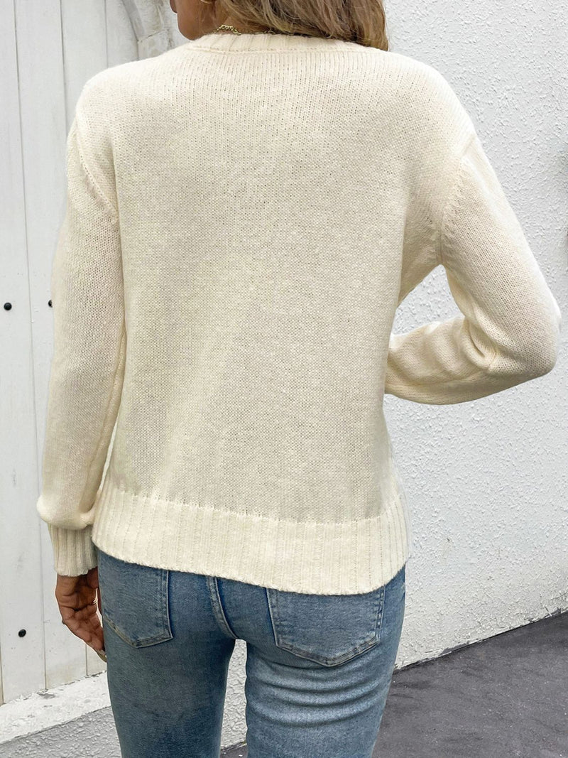 Openwork Round Neck Long Sleeve Sweater