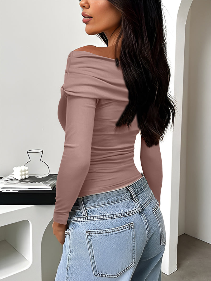 Ruched One Shoulder Long Sleeve T-Shirt