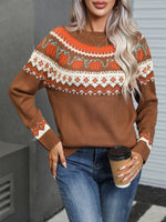 Retro Style Round Neck Long Sleeve Sweater